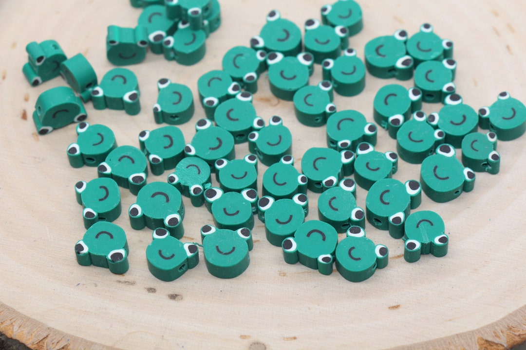 Green Frog Polymer Clay Beads, Kawaii Frog Clay Beads, Jewelry Beads ...