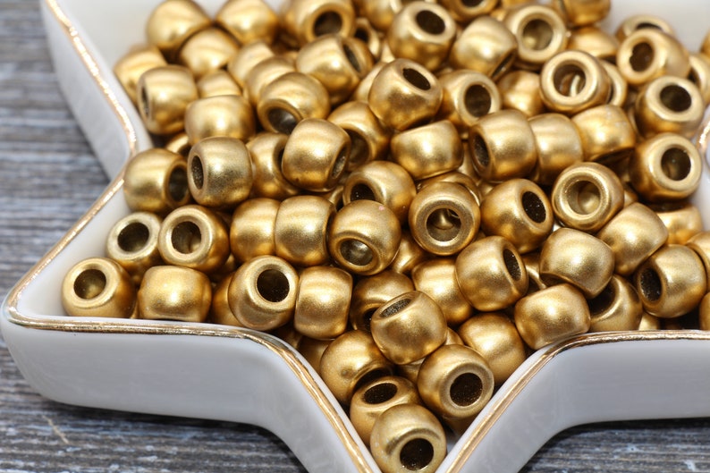 Matte Gold Pony Beads, Acrylic Loose Gold Beads, Plastic Bubblegum Beads, Chunky Beads, Spacer Beads 242 imagem 4