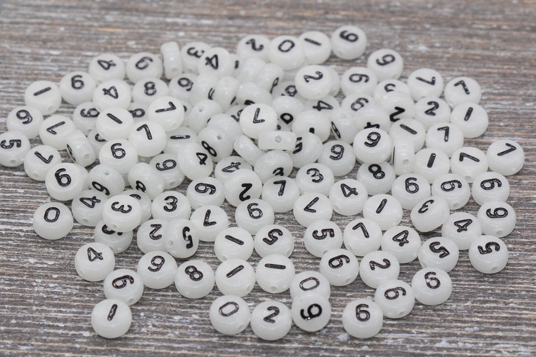 Glow in Dark Number Beads, Glowing Acrylic Mix Number Beads, Flat Round ...