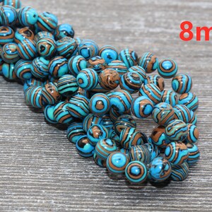 Peacock Stone Beads, Malachite Synthetic Beads, Smooth Gemstone Round Beads, Blue Brown and Black Beads, Size 4mm 6mm 8mm 10mm 12mm 98 8mm