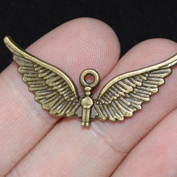 6 Pcs Angel Charms Wings Charms Antique Bronze Tone 39x12mm  - YD115