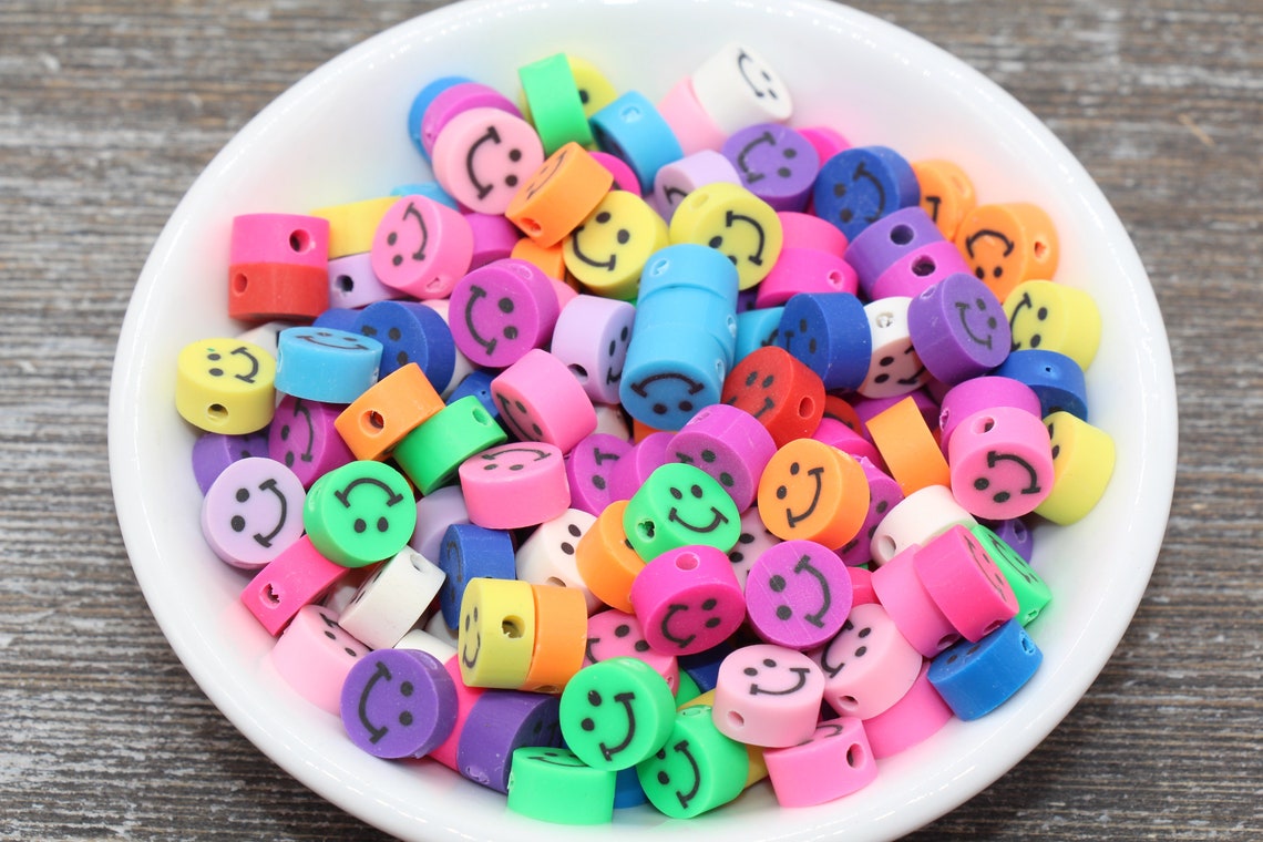 Smiley Face Polymer Clay Beads Multicolored Happy Face Emoji Etsy