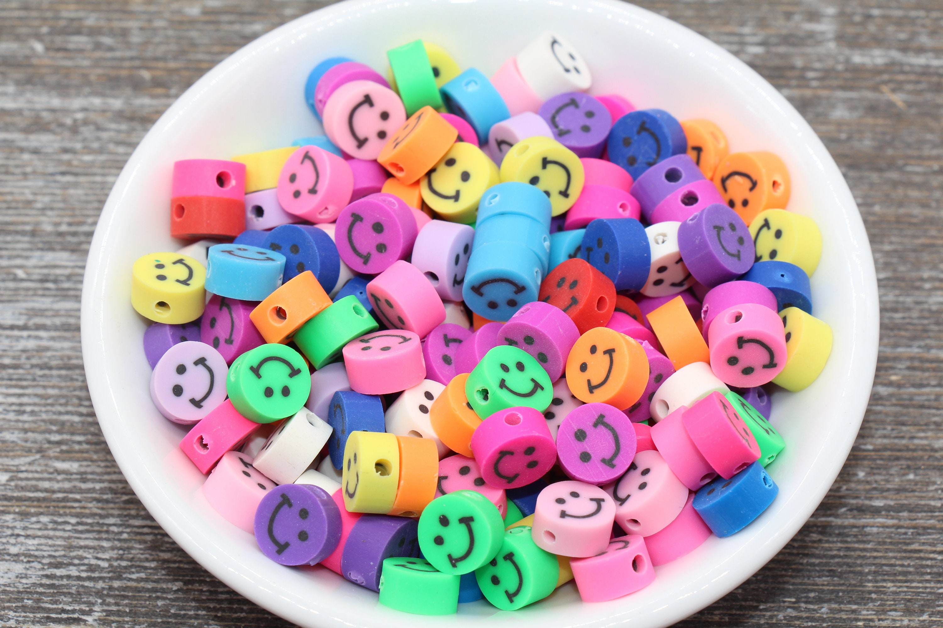 Smiley Face Polymer Clay Beads Multicolored Happy Face Emoji Etsy