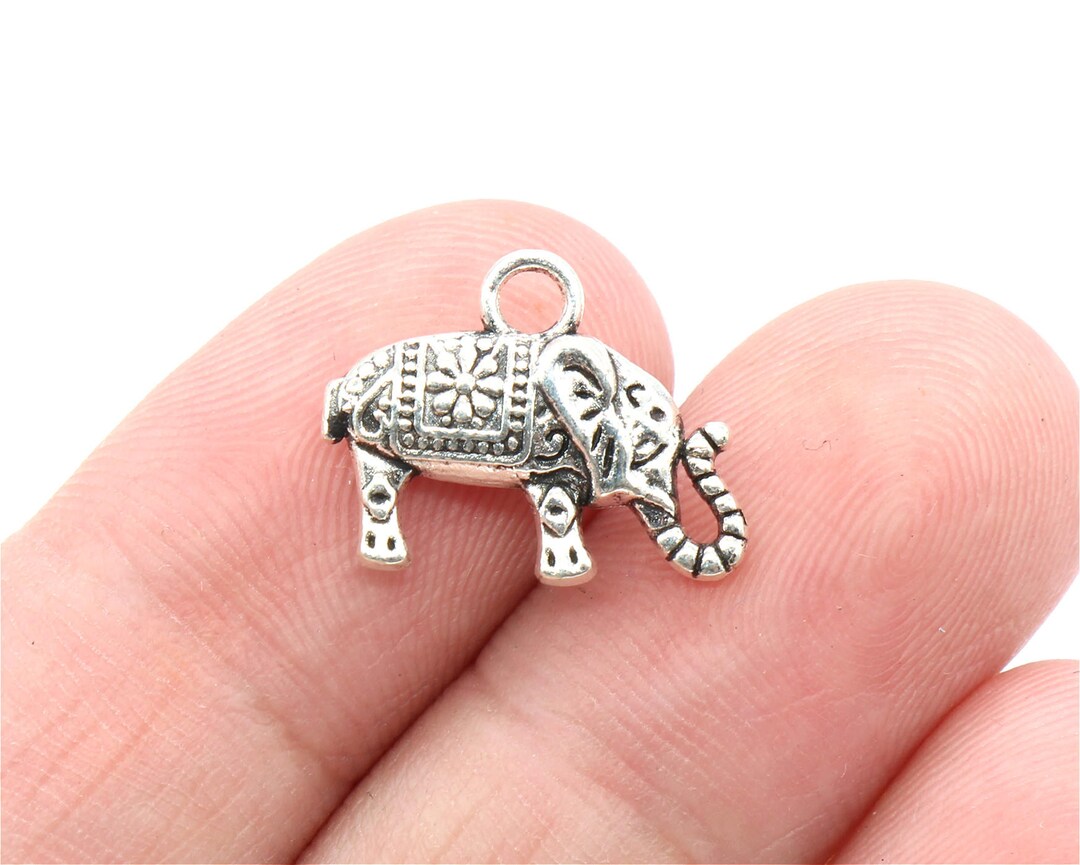 6 Pcs Elephant Charms Antique Silver Tone 2 Sided 13x15mm Etsy