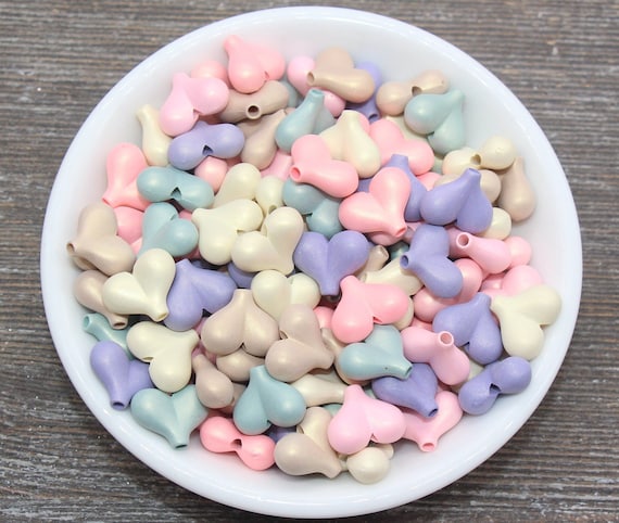 Multicolored Heart Shimmer Beads, Heart Shape Beads, Chunky Heart Beads, Mix Color Beads #50