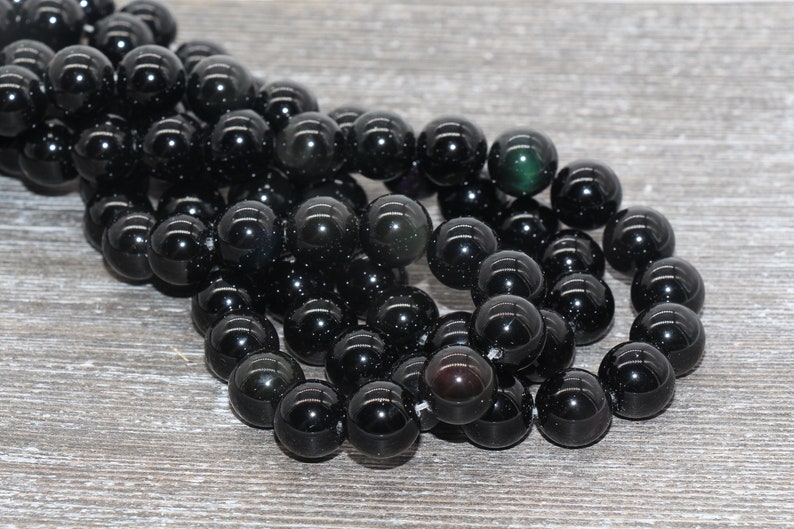 Black Obsidian Beads Black Beads Gemstone Smooth Round Loose Etsy
