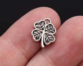 6 Four Leaf Clover Beads,Four Leaf Clover Charms, Spacer Beads,Antique Silver Tone - B56