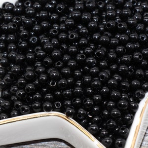 4mm Black Round Beads, Acrylic Black Gumball Beads, Smooth Round Spacer Beads, Bubblegum Beads, Plastic Round Bead #240