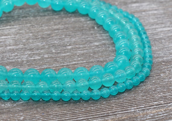 Blue Amazonite Color Jade Gemstone Round Loose Spacer Beads For Jewelry Making