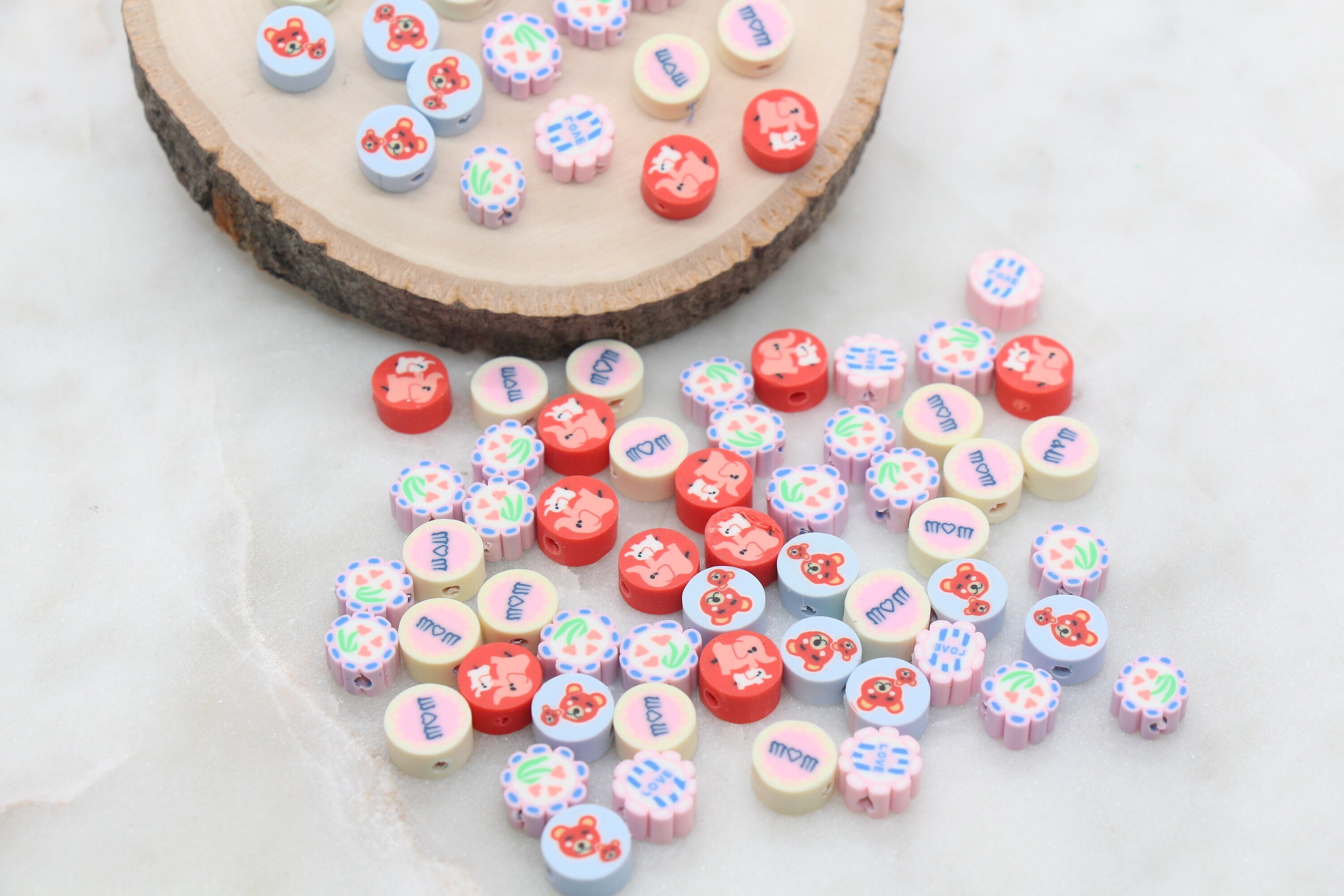 Mother's Day Themed Clay Cane Beads, Mom and Baby Assorted Beads, Beads for Bracelet,  Jewelry Beads #279