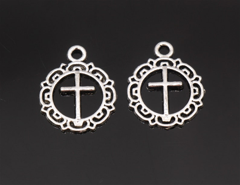 10 Pcs Cross Charms Religious Charms Antique Silver Tone Etsy