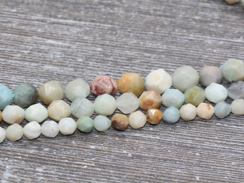 Star Cut Beads Sizes 6mm 8mm 10mm Diamond Cut Beads Full Strand 15.5 inch #124 Amazonite Beads Faceted Gemstones Loose Beads