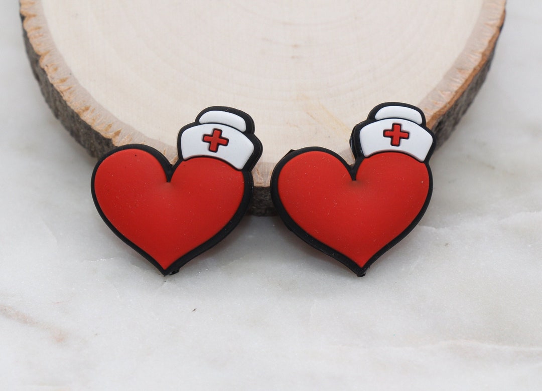 Nurse Heart Silicone Beads, Medical Themed Silicone Beads, EMT
