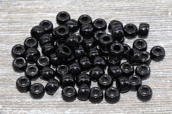 Black Pony Beads, Acrylic Smooth Black Loose Beads, Plastic