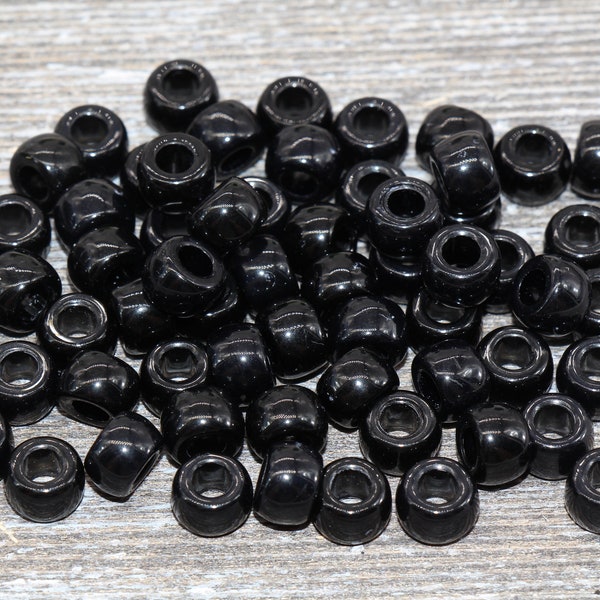 Black Pony Beads, Acrylic Smooth Black Loose Beads, Plastic Bubblegum Beads, Chunky Beads, Spacer Beads #250
