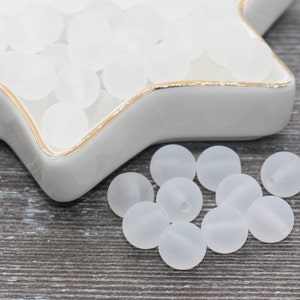 10mm Matte White Gumball Beads, Round Acrylic Loose Beads, Frosted White Bubblegum Beads, Chunky Beads, Round Plastic Beads #676