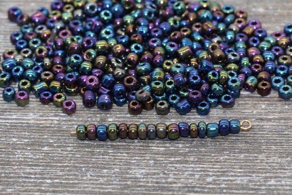 Rainbow Metallic Glass Seed Beads, 4mm 6/0 Glass Round Seed Beads
