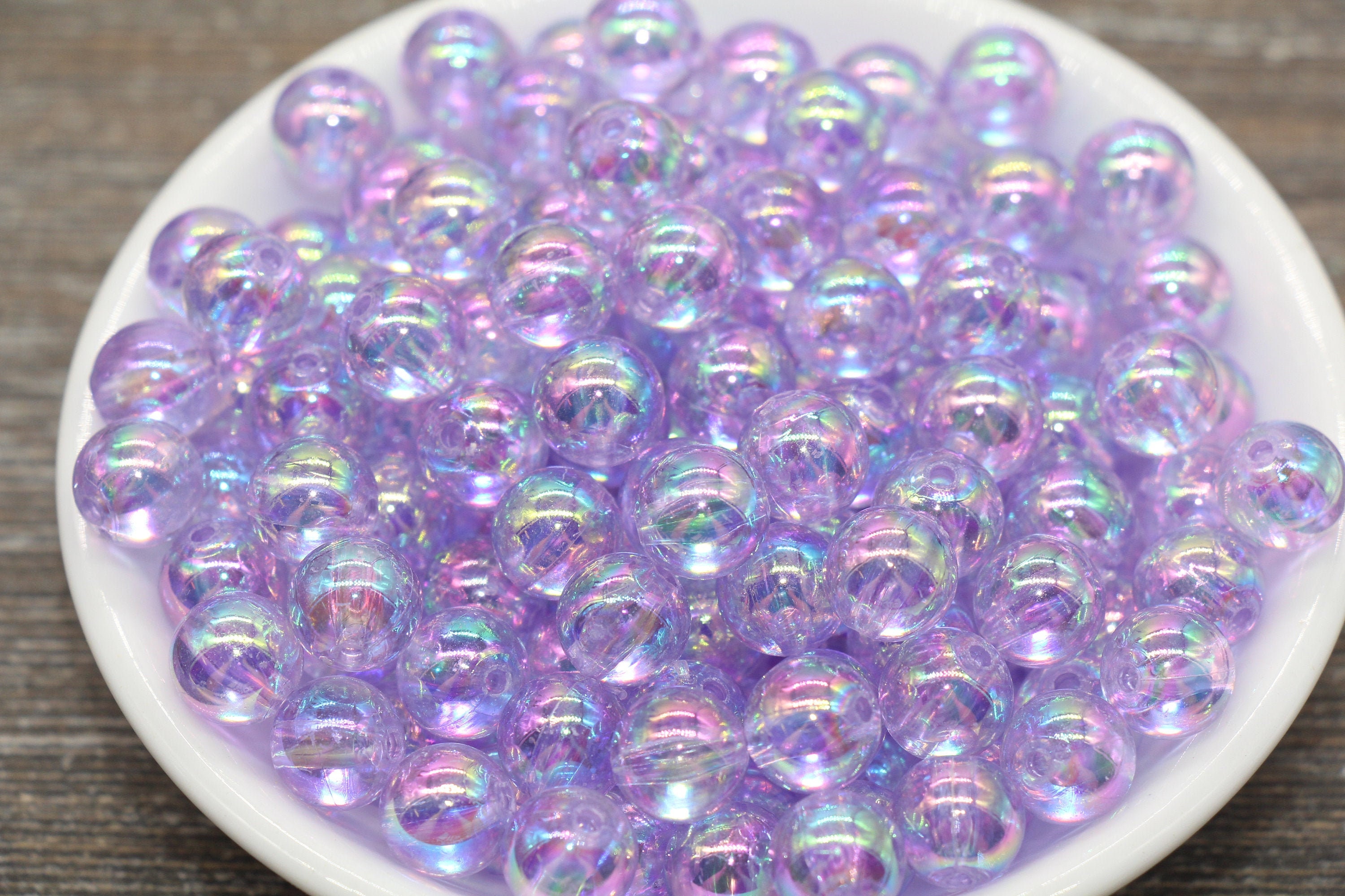 10mm Light Purple AB Round Beads, Iridescent Acrylic Gumball Beads