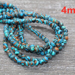 Peacock Stone Beads, Malachite Synthetic Beads, Smooth Gemstone Round Beads, Blue Brown and Black Beads, Size 4mm 6mm 8mm 10mm 12mm 98 4mm