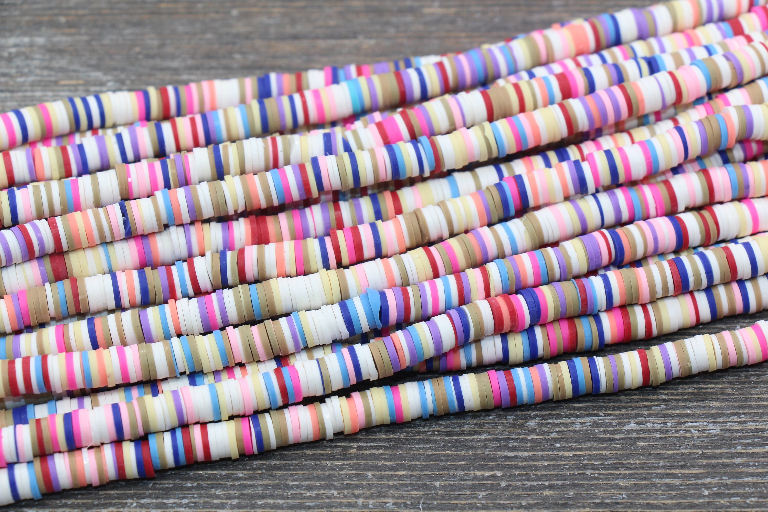 SMAIL様 6mm Multicolor Heishi Beads, Lilac, Yellow, and White Mix Polymer