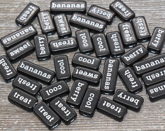 Black Word Beads, Random Word Beads, Acrylic Beads, #761