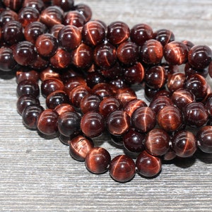 Red Tiger Eye Beads, Tiger Eye Round Stone Beads, Red Gemstone Round Beads #167 10mm