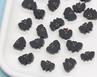 Halloween Bat Polymer Clay Beads, Black Bat Beads with Orange Eyes, DIY Halloween Jewelry Making, Spooky Bracelet & Earring Supplies #1000