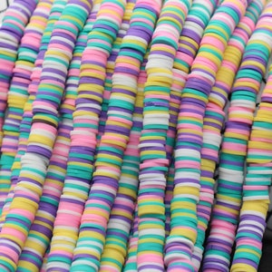 8mm Multicolored Heishi Beads, Rainbow Color Polymer Clay Disc Beads, African Disc Beads, Vinyl Heishi, 16 inch Strand #35