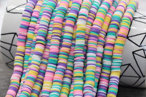 6mm Multicolored Heishi Beads Wholesale Vinyl Heishi African Disc Beads Mixed Color Polymer Clay Disc Beads 16 inch Strand #10