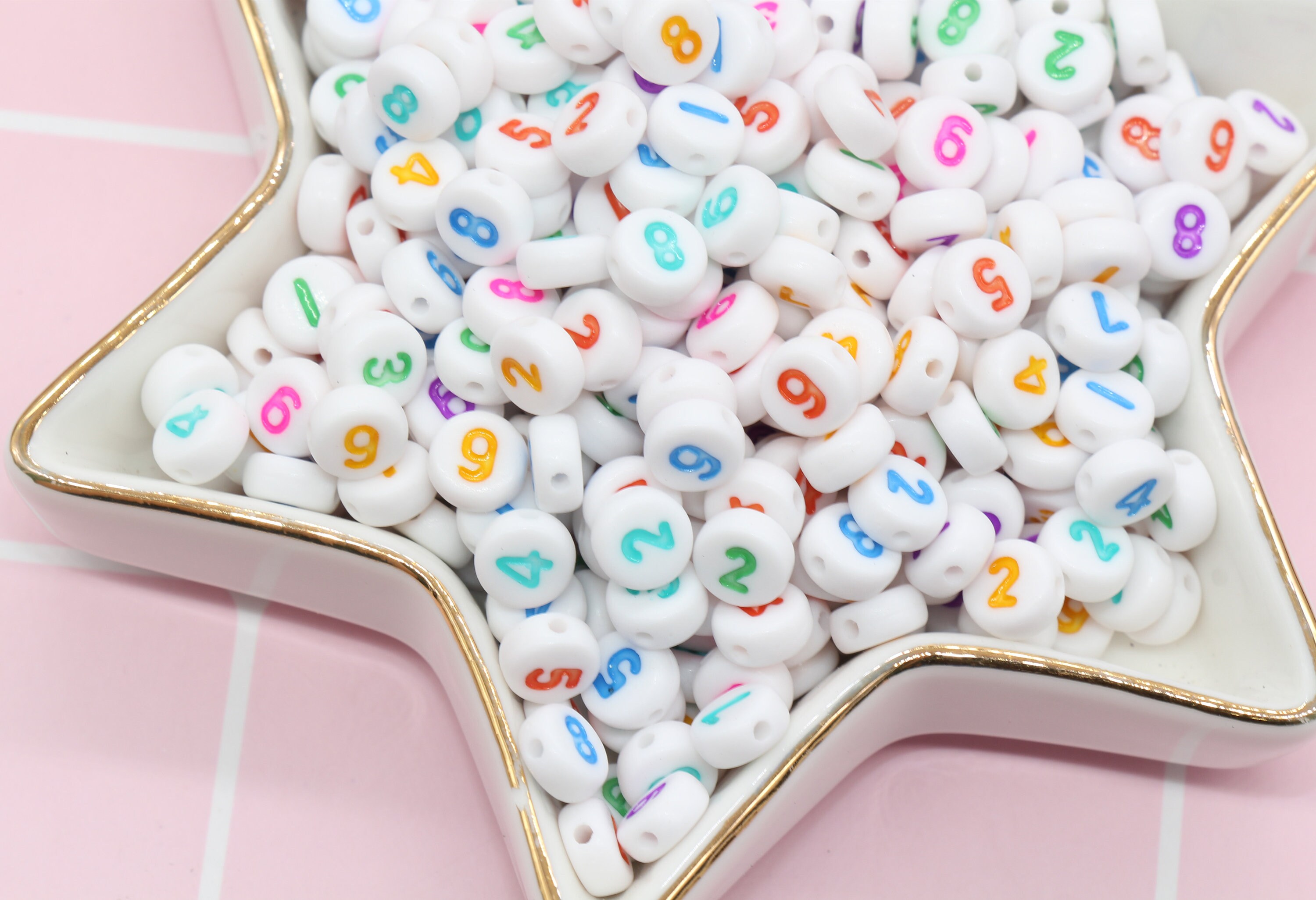 Acrylic White Flat Round Beads With Colorful Letters – 4x7mm – Mixed & Single Letters
