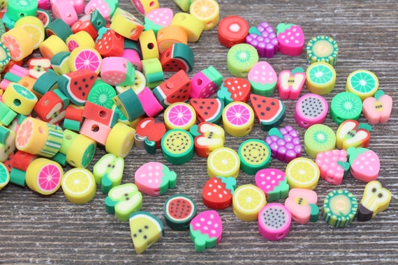 Fruit Polymer Clay Beads, Fruit Fimo Cane Beads, Assorted Fruit
