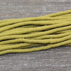 4mm Olive Green Heishi Beads, Polymer Clay Disc Beads, African Disc Beads, Vinyl Heishi, 16 inch Strand #238