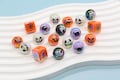 Halloween Iridescent Beads, 15mm Pumpkin Ghost Spiderweb Prints,  Round and Cube Beads for DIY Jewelry, Crafts Halloween Decorations