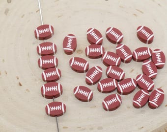Football Polymer Clay Beads, Sport Themed Beads, Gift for Athletic, Gift for Football Player, Beading Supplies, Team Spirit Beads #756