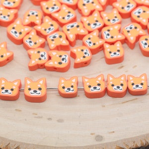 Kawaii Puppy Polymer Clay Beads, Orange Dog Clay Beads, Puppy Clay Loose Beads, Bead for Bracelet, Jewelry Diy Beads 445 image 3