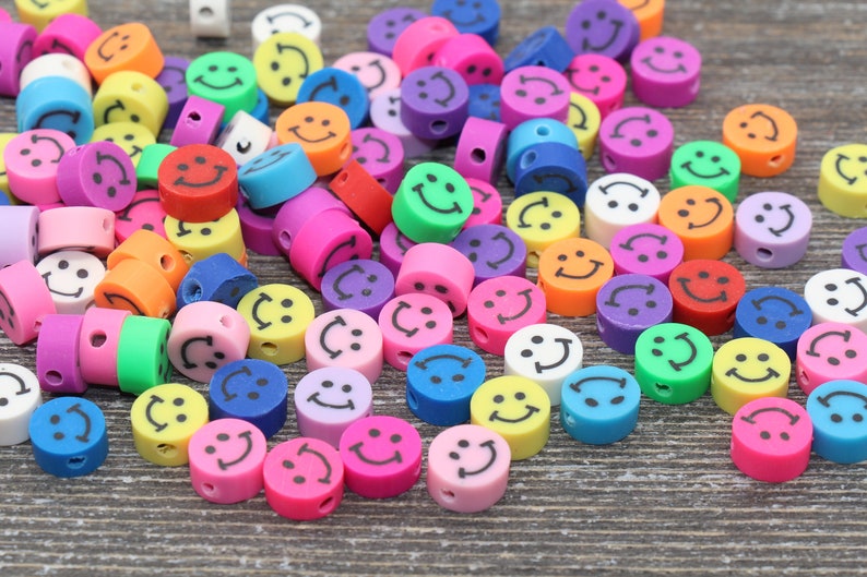 Smiley Face Polymer Clay Beads Multicolored Happy Face Emoji Etsy