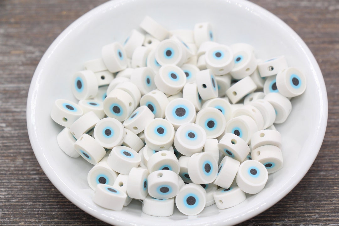 Evil Eye Polymer Clay Beads, Round Evil Eye Fimo Cane Beads, Evil Eye