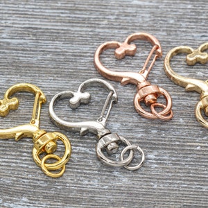 5 Heart Clasp Key Chain, Heart Swivel Clasp Key Rings, Heart Lobster Swivel Clasp, Available in Gold, Silver, Rose Gold Light Gold