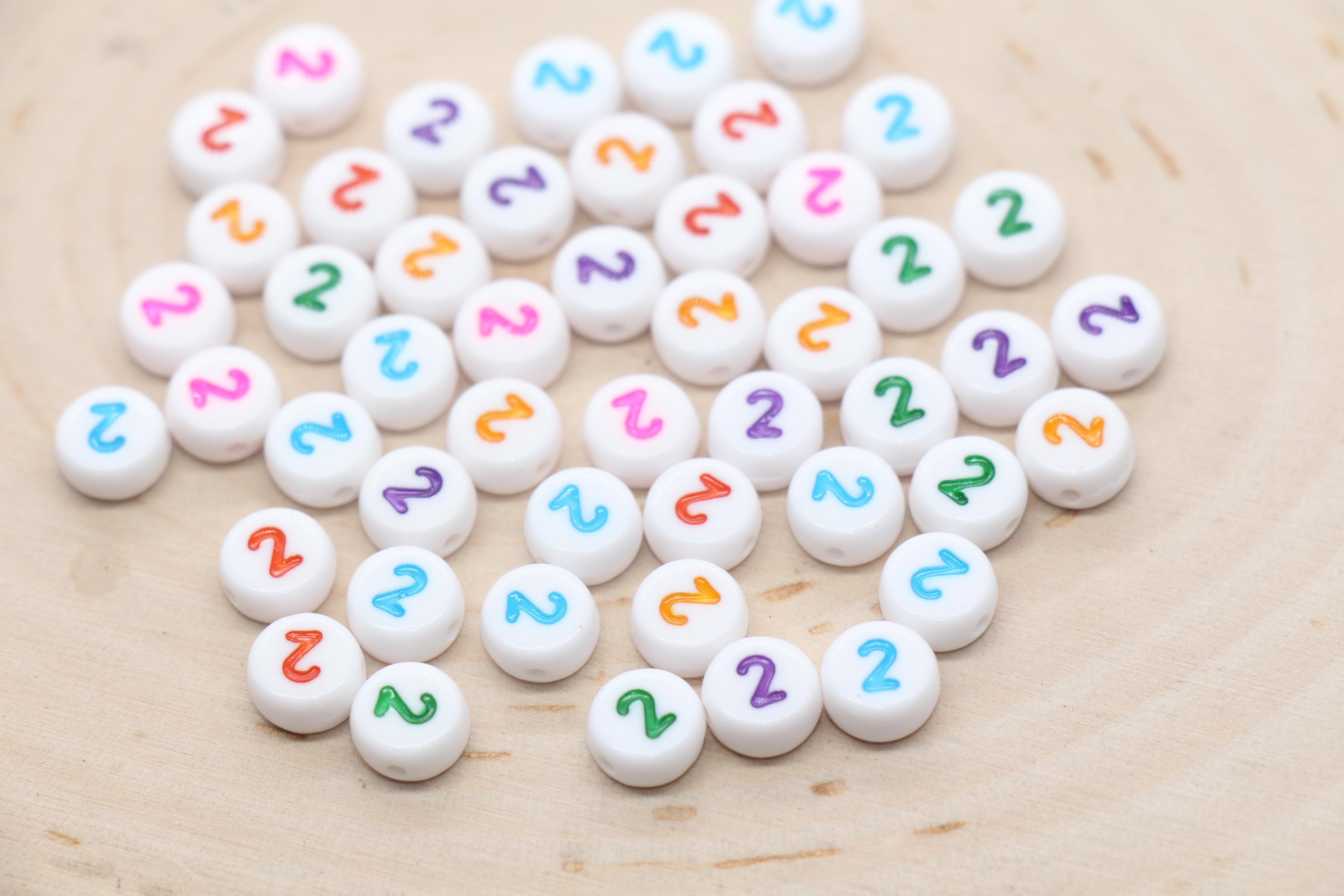 Sold in Individual Number Beads, Round Mix Color Number Beads, White ...