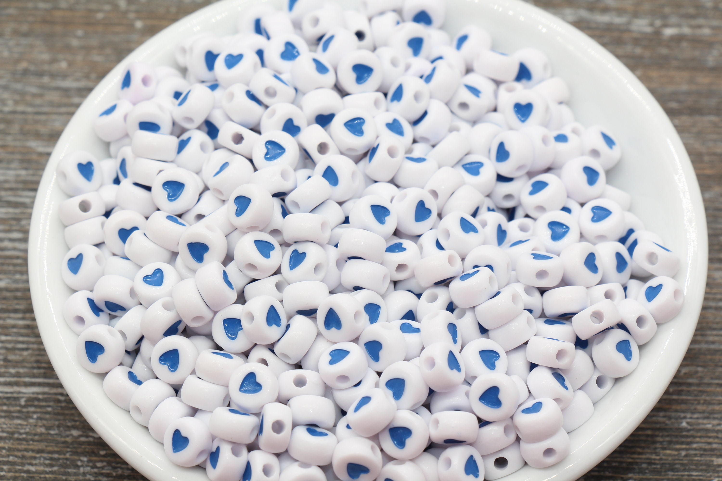Blue Heart Beads Round Heart Beads White Beads With Blue Etsy