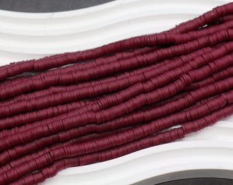 6mm Burgundy Heishi Beads for Jewelry Making, Polymer Clay Disc Beads, Bracelet & Necklace DIY Supplies, Full Strand #875