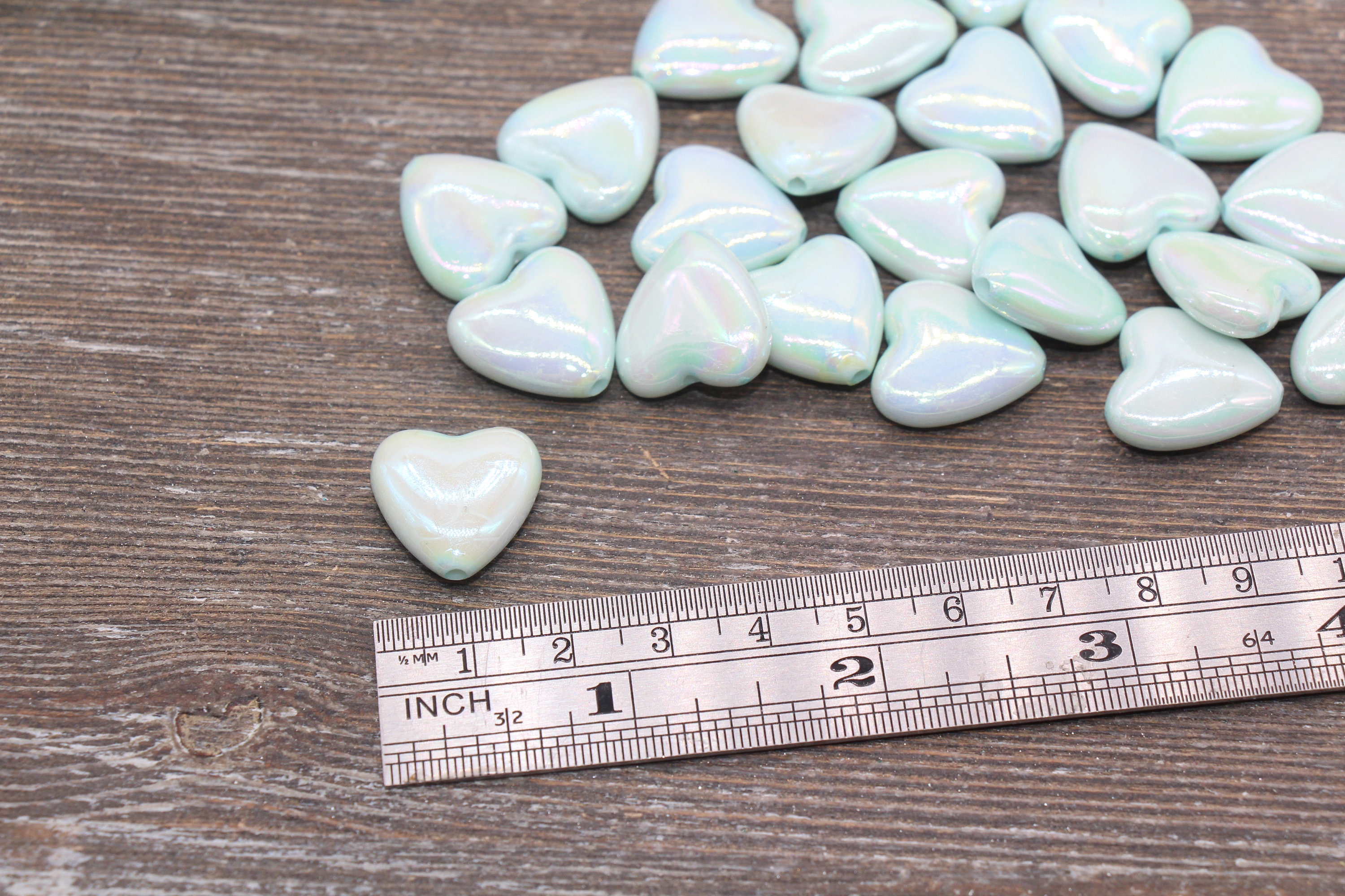 Kawaii Heart Beads | Iridescent Chunky Bead in Iridescent Color | Acrylic  Jewelry Supplies (AB Blue / 4 pcs / 17mm x 13mm)