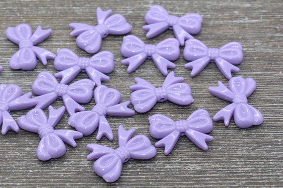 Purple Bow Beads, Acrylic Ribbon Bow Beads, Pastel Bow Beads, Purple  Plastic Beads #1473