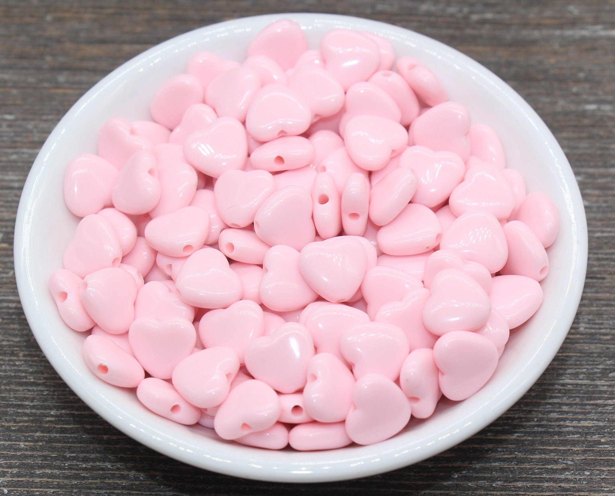 Pink Heart Beads, Pink Acrylic Heart Beads, Chunky Pink Heart Beads,  Plastic Heart Shape Beads, Vertical Hole Hearts #2483