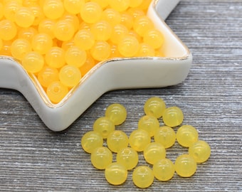 8mm Yellow Translucent Gumball Beads, Round Acrylic Loose Beads, Bubblegum Beads, Chunky Beads, Smooth Plastic Round Beads #405