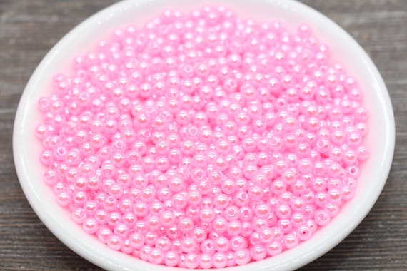 4mm Pink Faux Pearl Beads, Pink Faux Pearl Gumball Beads, Imitation Pearl Beads, Chunky Beads, Smooth Plastic Round Beads #2046