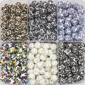 12mm Leopard Silicone Beads, Animal Printed Silicone Beads, Bubblegum Beads, Beads for Pens, Beads for Bracelets