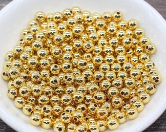 18K Gold Color Spacer Beads, Round Beads, Round Gold Beads, Size 4mm 6mm Gold Beads