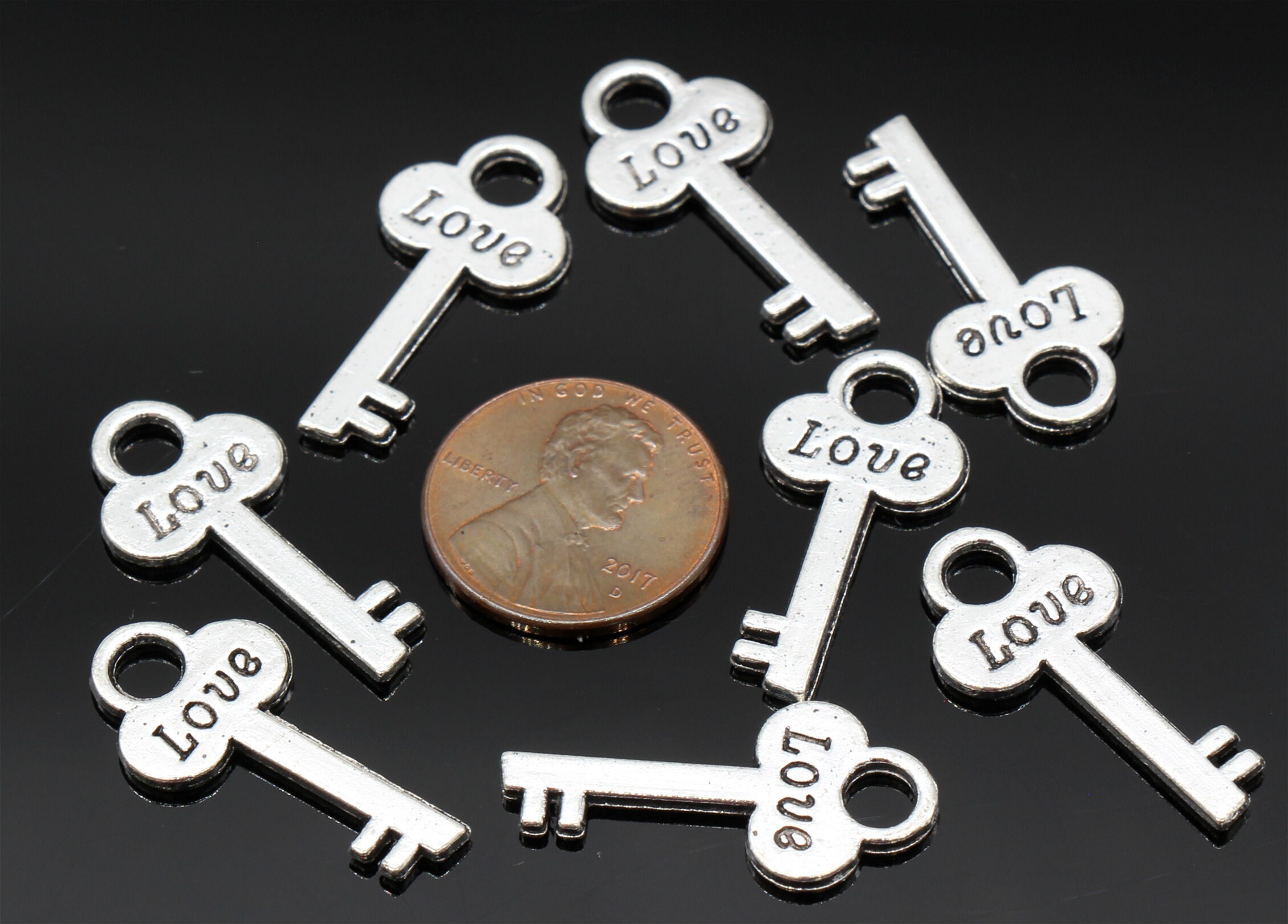 8 Pcs Key Charms Love Key Charms Antique Silver Tone 2 Sided Etsy