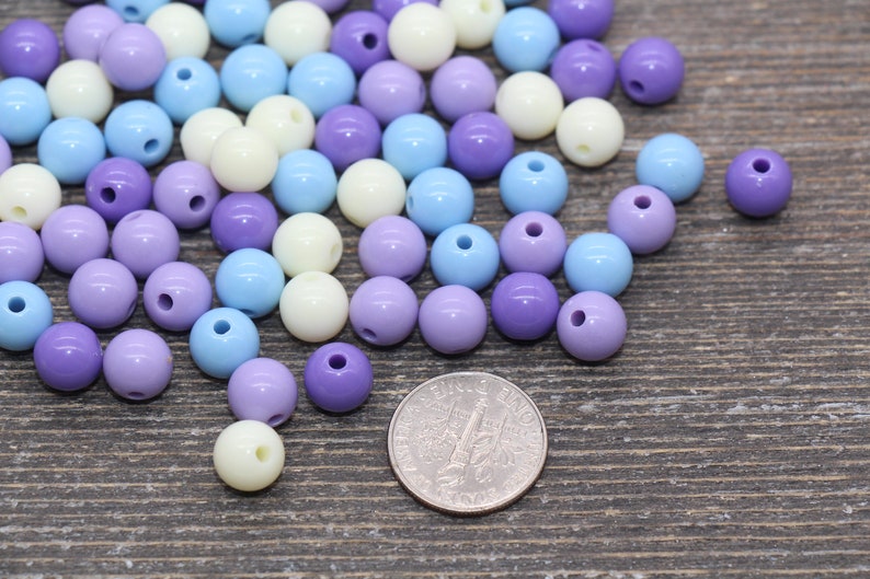 Perles en forme de boule de gomme rondes 8 mm, Perles en acrylique bleu-violet mélangées, Perles multicolores en chewing-gum, Grosses perles, Perles rondes lisses 2438 image 2